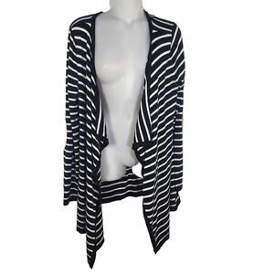 Market & Spruce Cardigan Womens Large Jeana Striped Elbow Patch Black White Knit